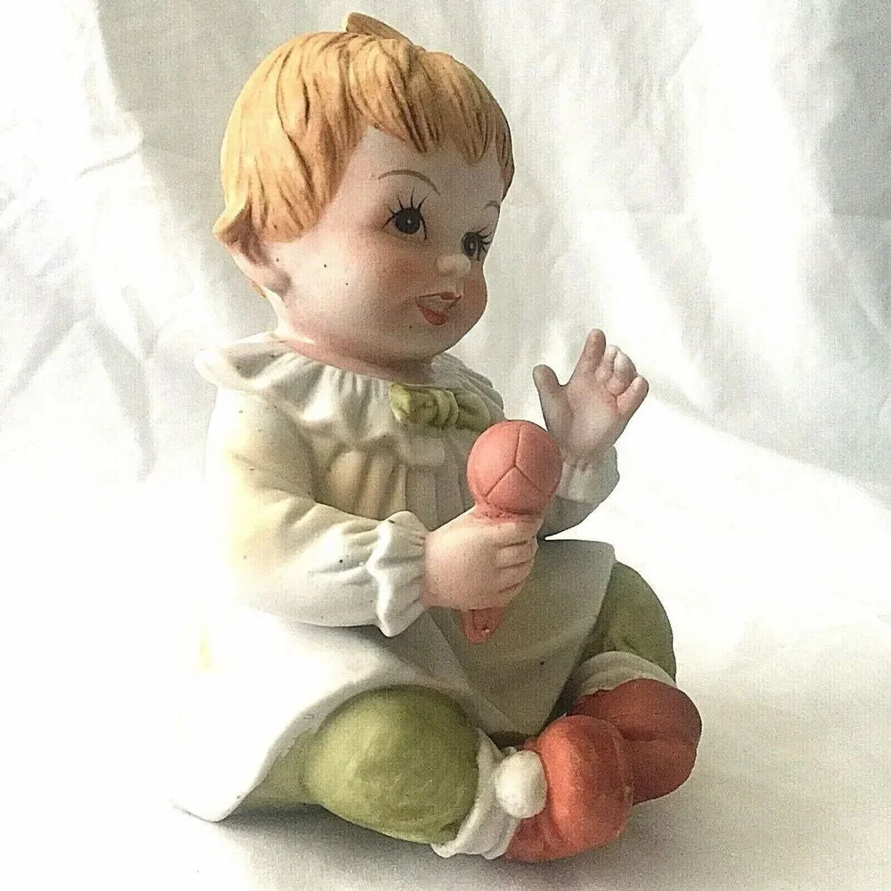Royal Crown Baby Girl Vintage Porcelain Bisque Figurine Piano Child Angel